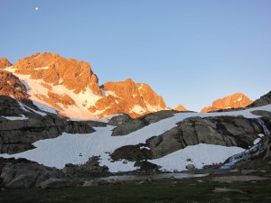 The view from my bivouac site above Refuge Wallon this morning