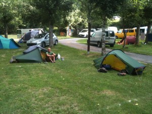 The Dutchman and our beautiful matching Akto tents on the campsite at Arties