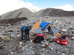 Rich unpacking at Island Peak Base Camp