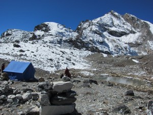 Pokalde High Camp, with Pokalde in the background